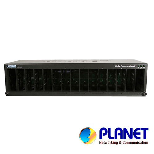 chasis convertidor de medios planet mc-1500 /no administrable/ soporta hasta 15 modulos convertidores de fibra/ montaje en rack/ compatible con modulos de fibra optica multimodo-monomodo-cobre.
