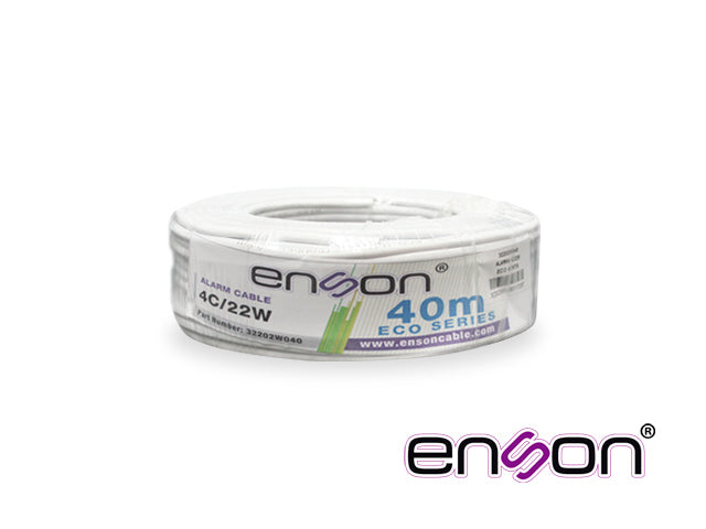 cable de alarma enson 32202w040 serie eco multifilar 4c/22 awg bobina de 40 metros forro pvc color blanco para uso interior diseñado para conexiones de sistemas de alarma