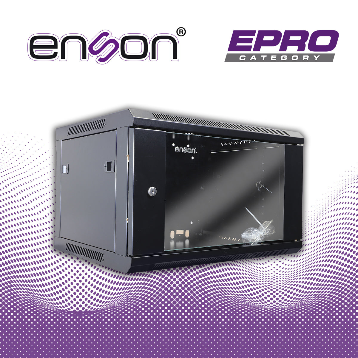 gabinete de pared enson ens-rkgb6u 6ur puerta frontal de cristal templado con cerradura de seguridad ranuras de ventilacion en la parte superior para 2 ventiladores de 11 cm ensamblado 600x450x368mm