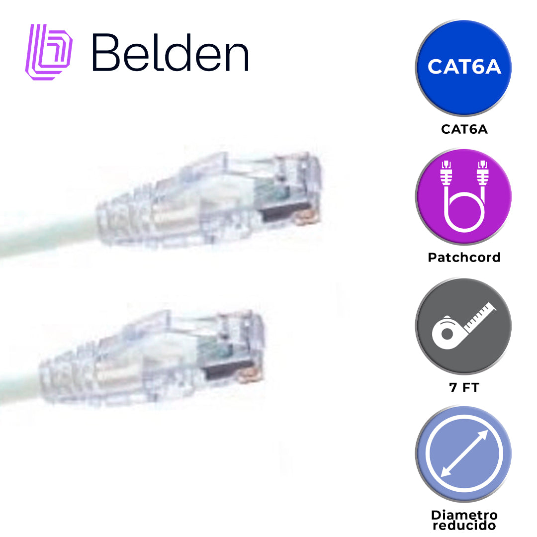 patch cord diametro reducido utp cat6a belden cad1109007 / interior / blanco / 4 pares / 28 awg / forro pvc / cmr / 7 pies 2.1 metros