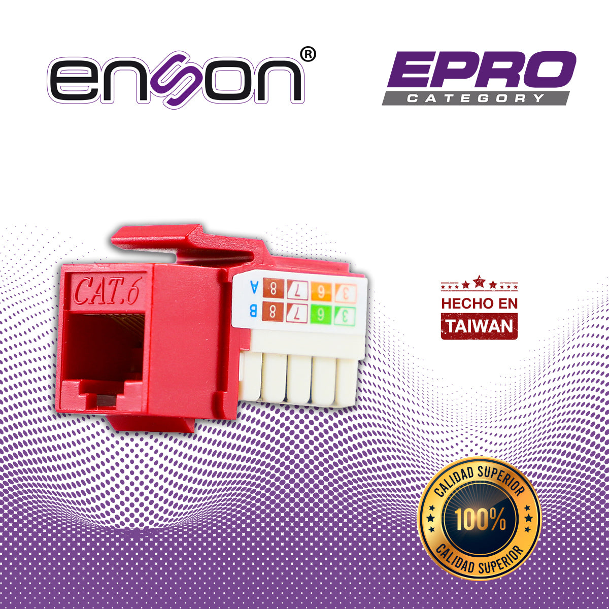 conector modular jack rj45 enson epro-jack6-rd serie pro posicion vertical cat6 color rojo compatible con placas enson epro-fp requiere uso de pinzas epro-jacktool