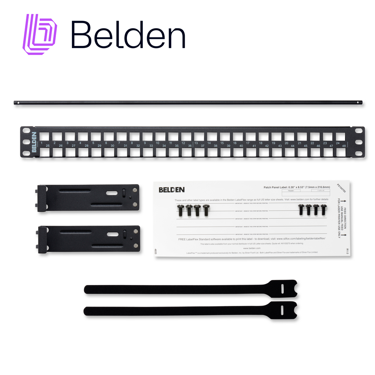 patch panel keyconnect cat6/cat6a belden ax103121 / negro / 48 puertos / 1ur / modular/vacio / pieza