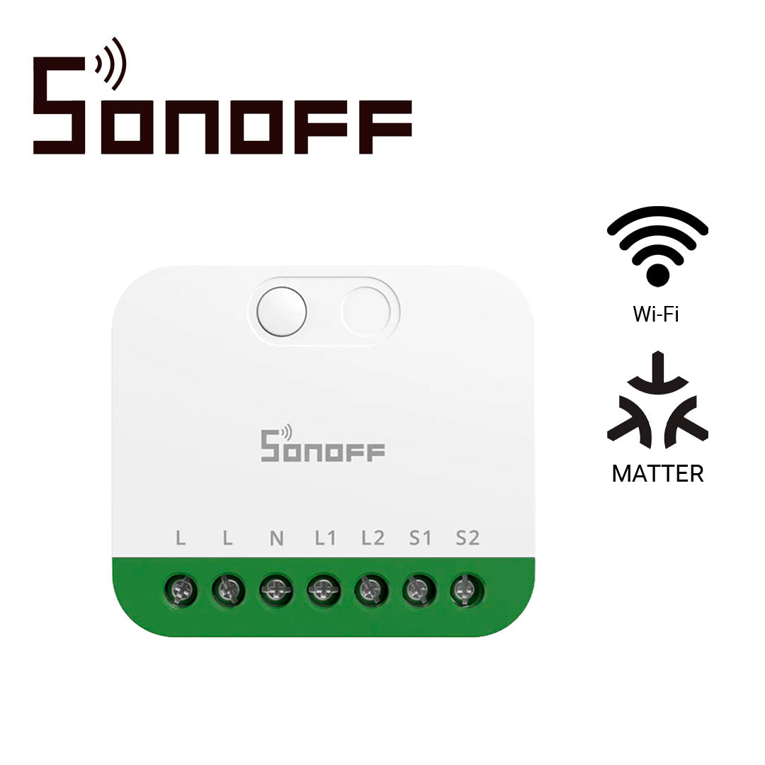 mini interruptor inalambrico sonoff mini-2gs / matter / wifi 2.4ghz/ 2 canales independientes / carga total de 16 ampere / compatible con google home / alexa / apple home / home assistant