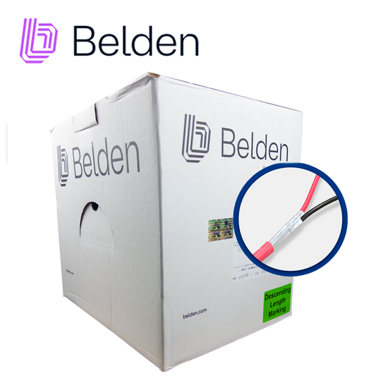 cable de alarma contra incendios belden 5220fl 002a1000 / interior / rojo / 2 conductores / 16 awg / solido / forro pvc / cmr - fplr / blindado / bobina en caja / 1000 pies 305 metros