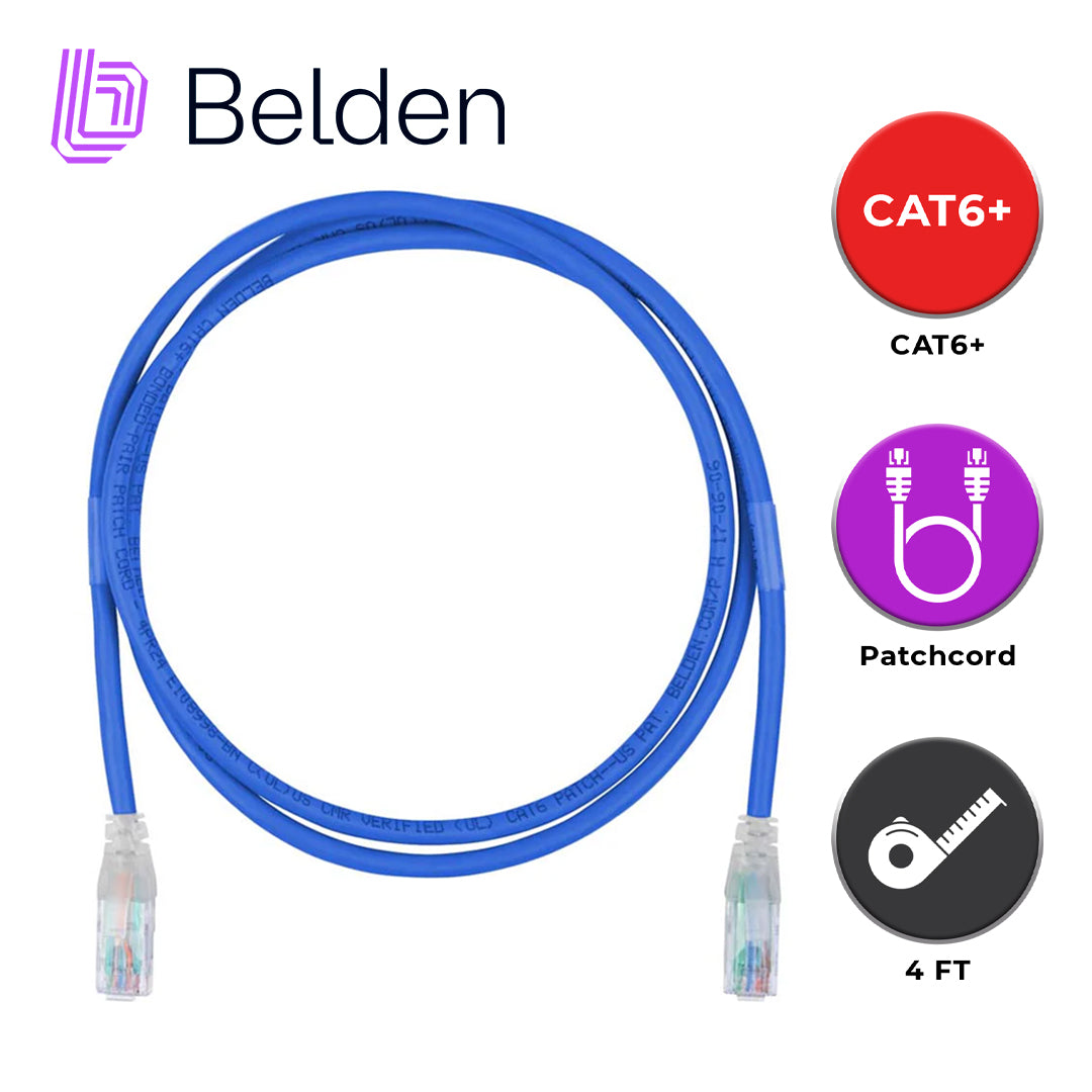 patch cord utp cat6+ belden c601106004 / interior / azul / 4 pares / 24 awg / forro pvc / cmr / 4 pies 1.2 metros