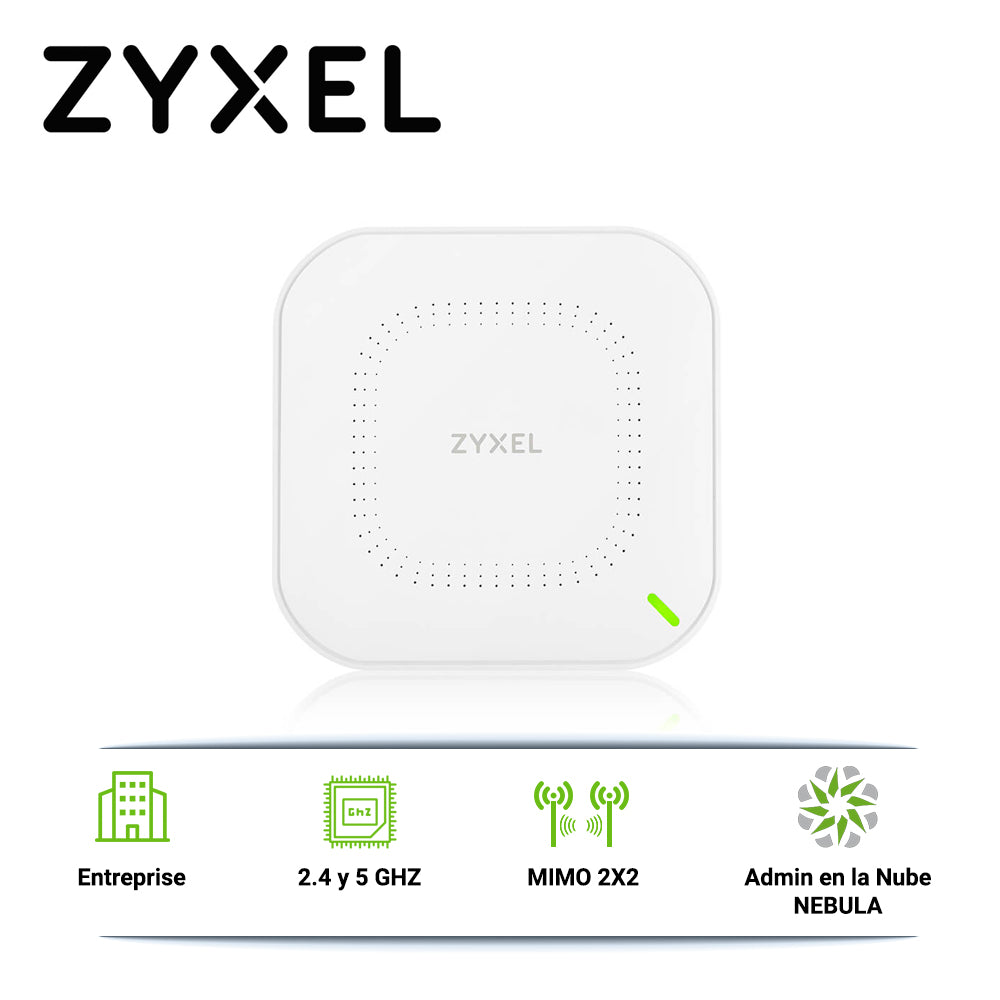 access point zyxel nwa1123acv3 interior 1 puerto lan rj45 10/100/1000 mbps mu-mimo 2x2 2.4ghz 300mbps 5ghz 866mbps wifi 802.11ac wave 2 administrable con nebula alimentacion 12vdc 1a/poe af (inyector no incluido)