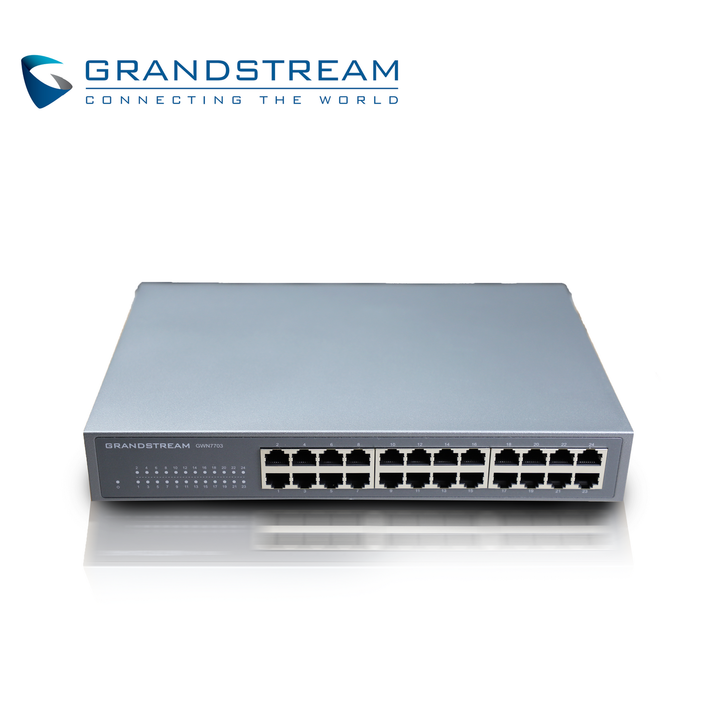 switch no administrable grandstream gwn7703 / 24 puertos 10/100/1000mbps / montaje escritorio/pared / alimentacion 100-240vca/150w / metalico
