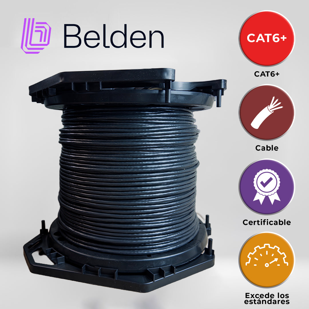 cable utp cat6+ belden 2412 010a1000 / interior / negro / 350mhz / 4 pares / 23 awg / forro pvc / cmr / certificable / bobina en caja / 1000 pies 305 metros