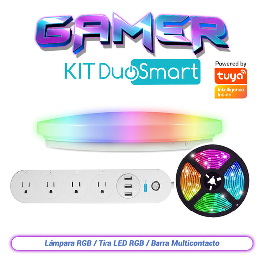 kit de iluminación gamer gamer kit duosmart. incluye: 1 lámpara rgb s20 1 tira led rgb s30 y una barra multicontacto b50