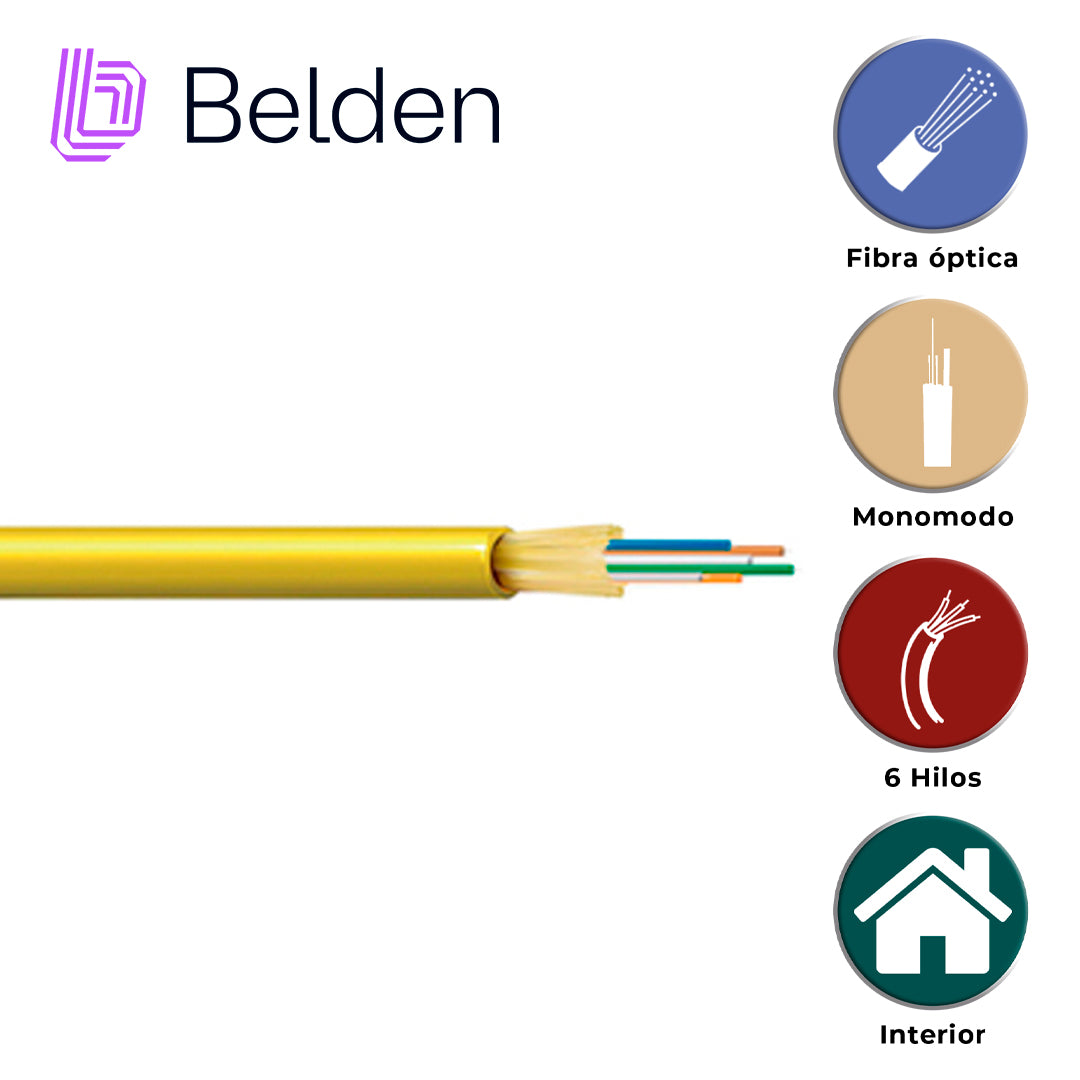 fibra optica belden fisd006r9 / interior / amarillo / os2 / 6 hilos / forro pvc / ofnr / bobina / 3280 pies 1000 metros