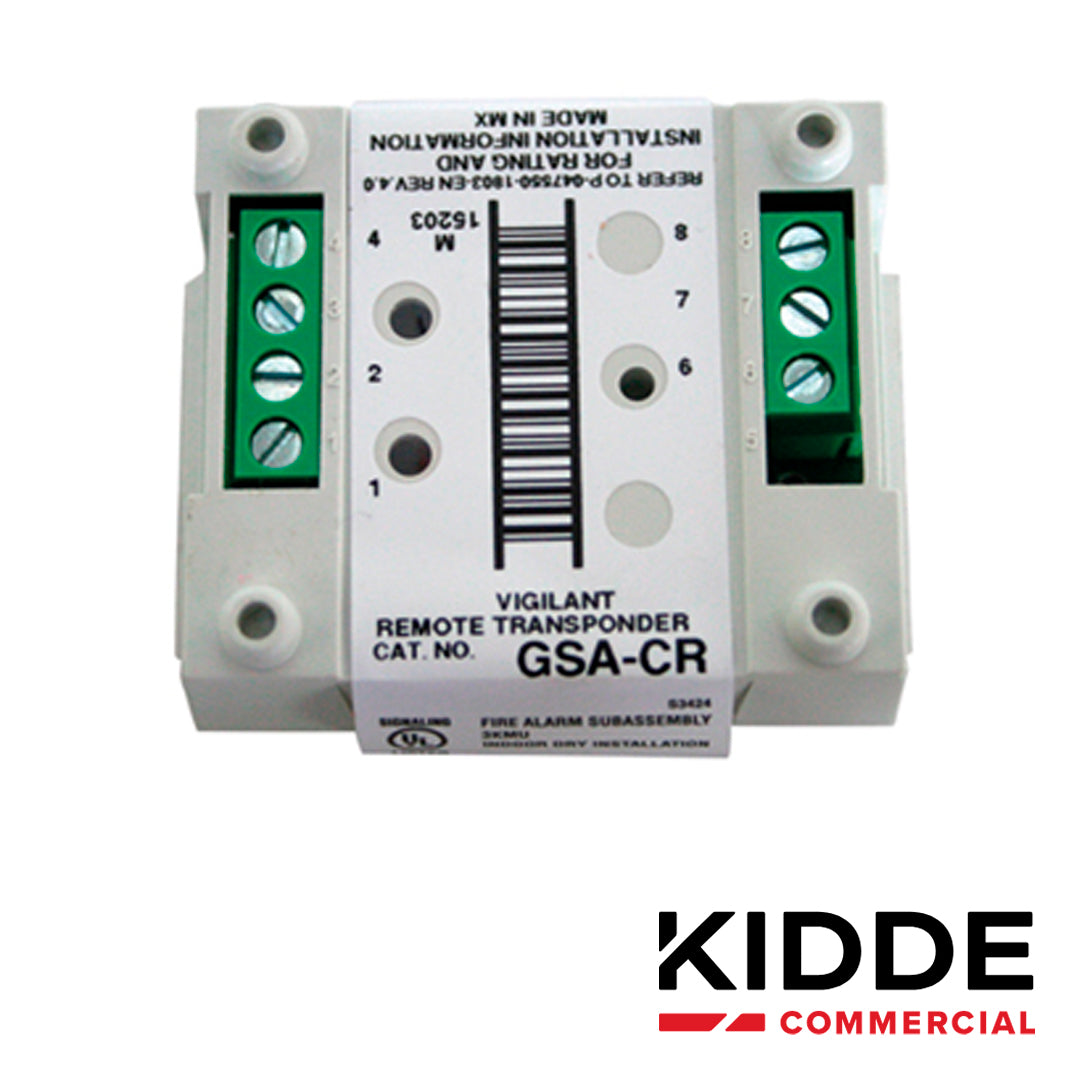 modulo relevador vigilant gsa-cr con direccion electronica (sin switches) contactos de salida normalmente abierto y normalmente cerrado se integra por medio de los lazos de comunicacion slc a los paneles vs1 y vs4 de kidde listado ul ulc csfm mea