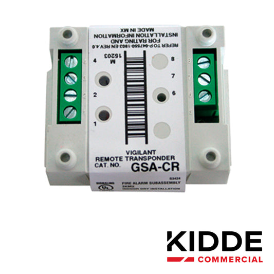 modulo relevador vigilant gsa-cr con direccion electronica (sin switches) contactos de salida normalmente abierto y normalmente cerrado se integra por medio de los lazos de comunicacion slc a los paneles vs1 y vs4 de kidde listado ul ulc csfm mea