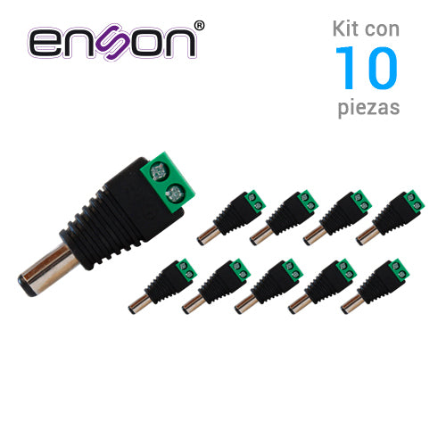 kit 10 conectores de corriente macho 10x ens-mc01 enson tipo jack 3.5 mm para alimentar camaras cctv o realizar empalme de cableado con bloque polarizado(+/-) para atornillar cable de corriente o utp medidas del conector 2.1 x 5.5 mm
