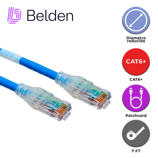 patch cord diametro reducido utp cat6+ belden c6d1106007 / interior / azul / 4 pares / 28 awg / forro pvc / cmr / 7 pies 2.1 metros