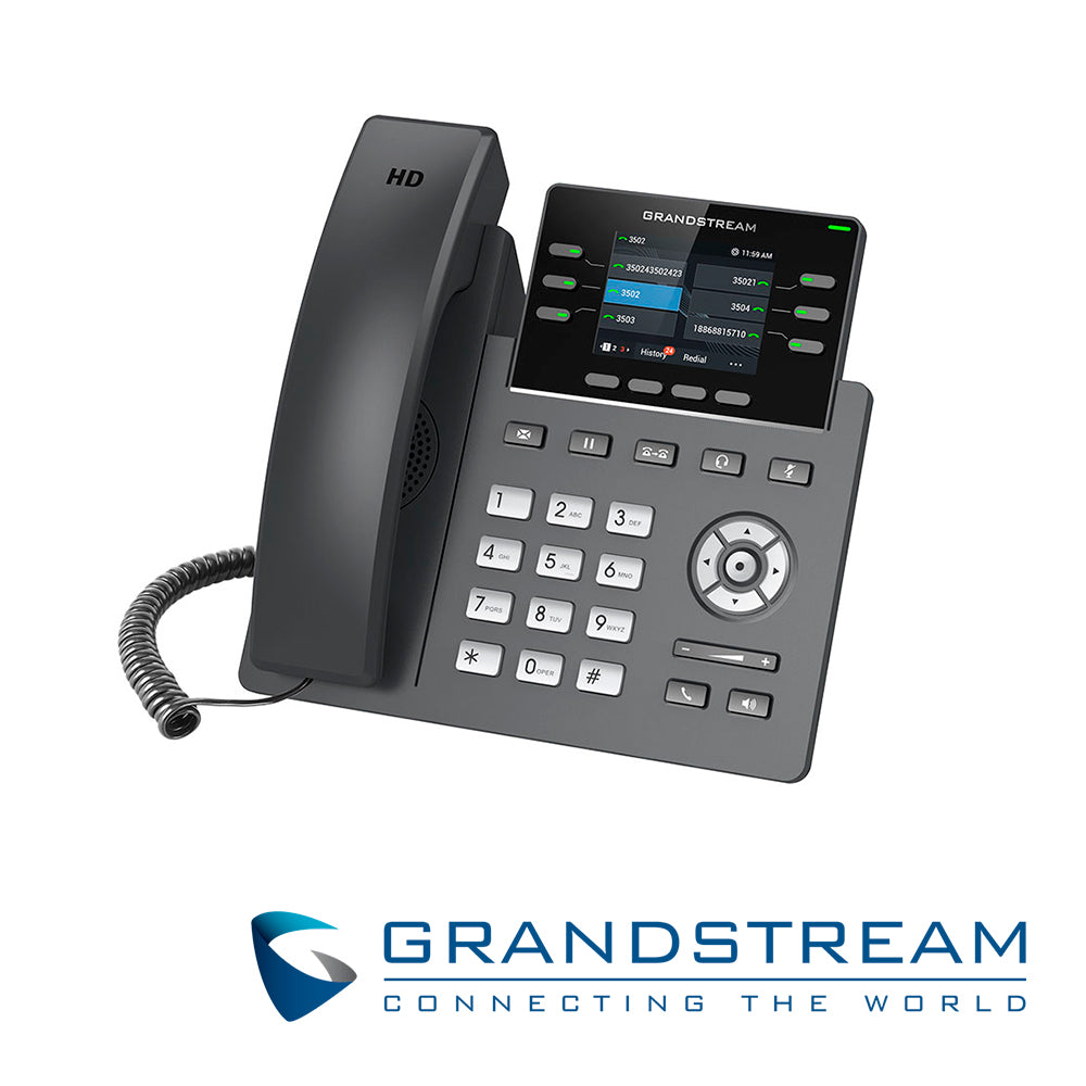 telefono ip grado carrier grandstream grp2613 / 4 cuentas sip / 6 lineas / 6 teclas multi funcion pantalla color lcd tft / 2 puertos 10/100/1000mbps / hasta 24 teclas blf / alimentacion poe af / 5vcd/0.6a
