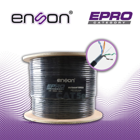 cable utp cat5e enson epro-cat5e-ougel forro pvc+pe+gel 4 pares calibre 24 awg 100% cobre uso exterior con gel bobina 1000 pies 305 metros