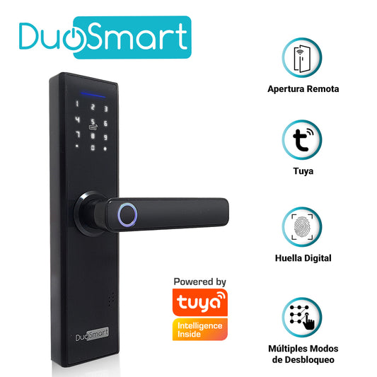 cerradura biometrica wifi 2.4 ghz duosmart f20 acepta tarjetas mf huella digital contraseña y llave  con puerto de alimentacion emergente microusb compatible con aplicacion duosmart