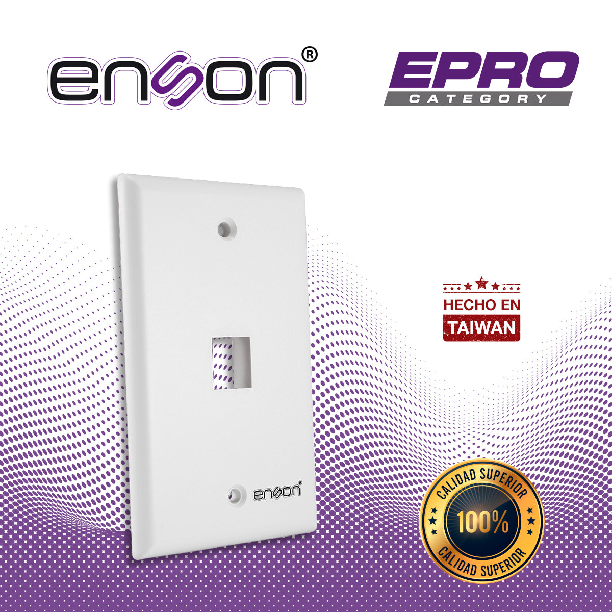 placa de pared (faceplate) enson epro-fp10 compatible con jack keystone 1 puerto color blanco uso en interior ideal para conectores rj45 coaxial fibra optica fabricado en plastico abs