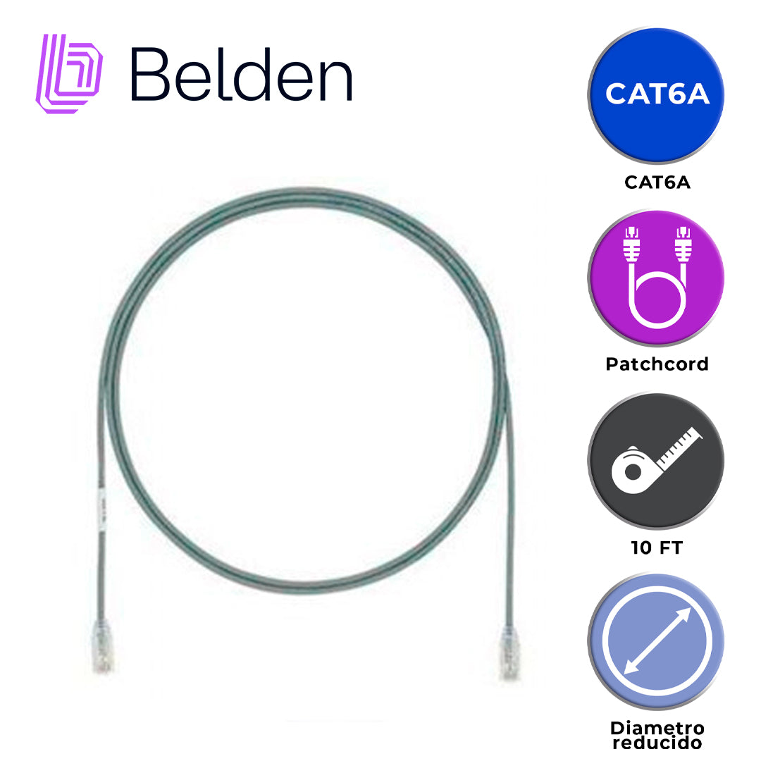 patch cord diametro reducido utp cat6a belden cad1108010 / interior / gris / 4 pares / 28 awg / forro pvc / cmr / 10 pies 3 metros