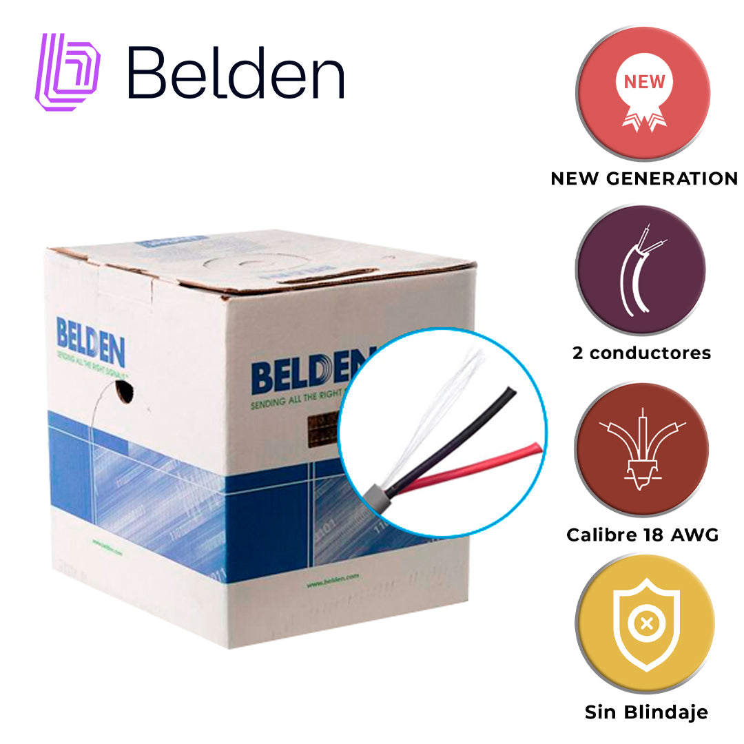 cable de seguridad y sonido belden 5300ue 008u1000 / interior / gris / 2 conductores / 18 awg / multifilar / forro pvc / cmr / en caja / 1000 pies 305 metros
