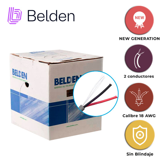 cable de seguridad y sonido belden 5300ue 008u1000 / interior / gris / 2 conductores / 18 awg / multifilar / forro pvc / cmr / en caja / 1000 pies 305 metros