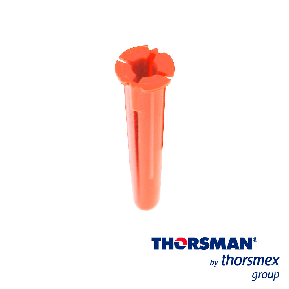 paquete de 100 piezas de taquetes thorsman medida 1/4 color rojo para fijar objetos en muros y techos de concreto o superficies solidas