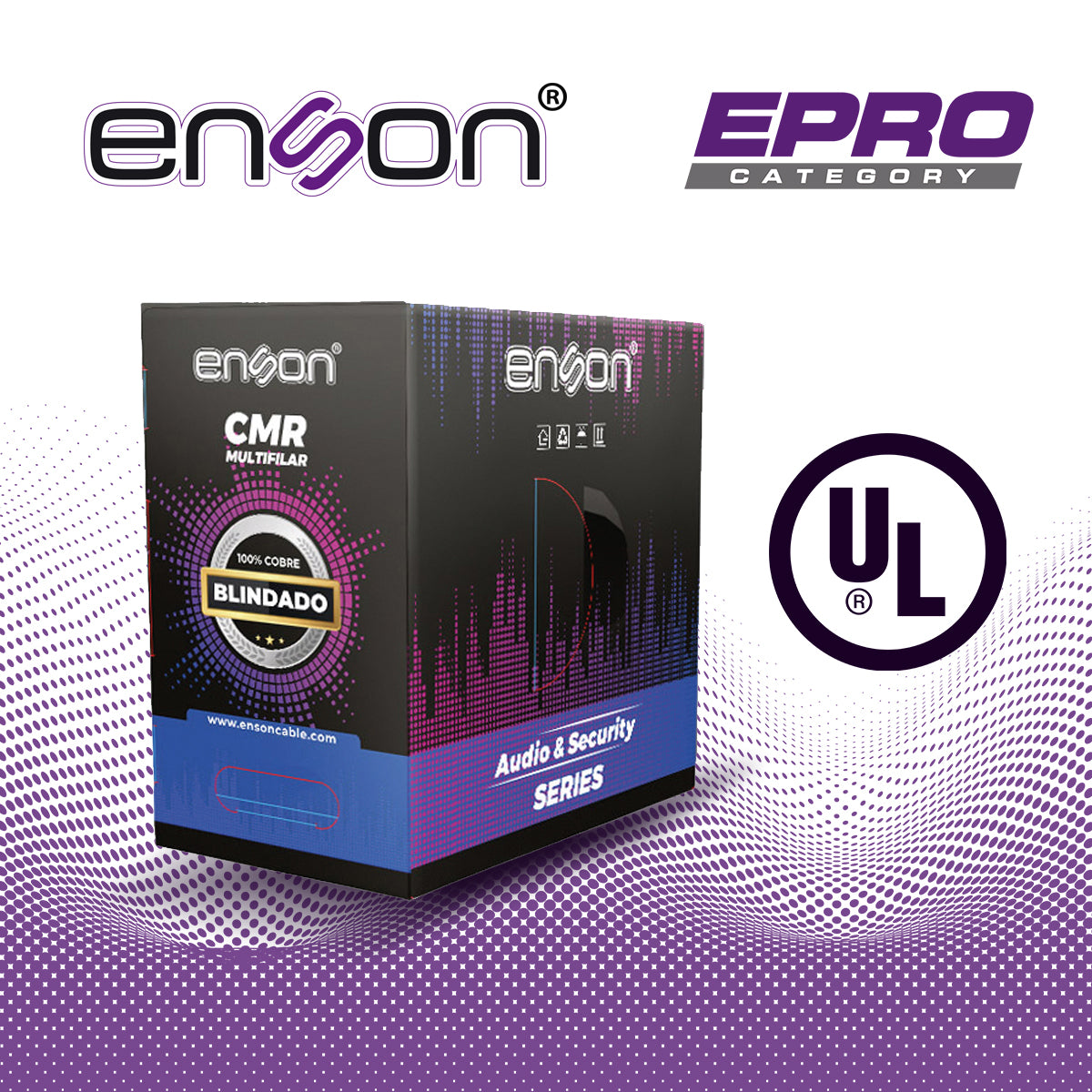 cable para audio y seguridad enson epro-5302f 4c/18awg multifilar 100 por ciento cobre forro de pvc cmr color gris blindado certificacion ul 305 metros
