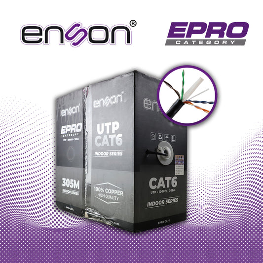 cable utp cat6 enson epro-cat6 forro pvc 4 pares calibre 23 awg 100% cobre uso interior bobina 1000 pies 305 metros **certificacion ul**