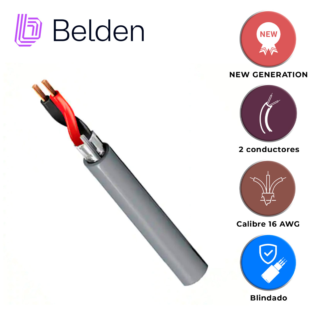cable de audio comercial y seguridad belden 5200fe 0081000 / interior / gris / 2 conductores / 16 awg / multifilar / forro pvc / cmr / bobina / 1000 pies 305 metros