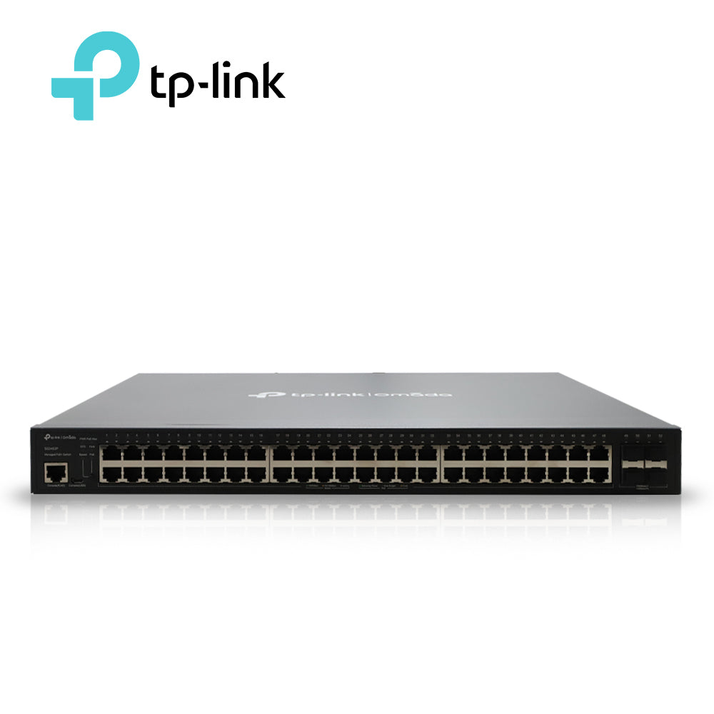switch administrable tp-link sg3452p / 48 puertos rj45 poe af/at 10/100/1000 mbps + 4 puertos giga sfp / potencia poe total 384 w / carcasa metalica ideal para rack / uso interior / administracion centralizada omada