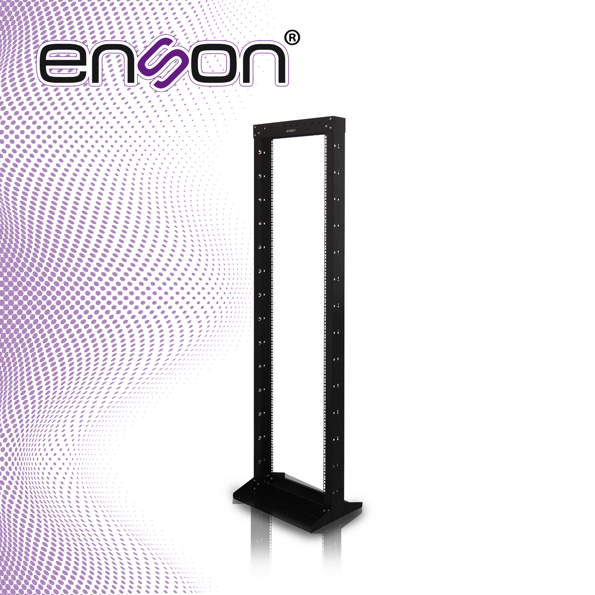 rack vertical enson ens-rack244 de 42ur dos postes empotrable ideal para montaje de equiposd e red y cableado estructurado compatible con todos los accesorios de racks y gabinetes enson