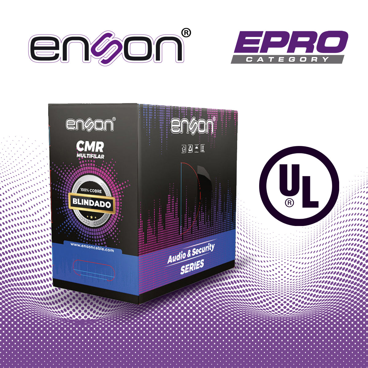 cable para audio y seguridad enson epro-5504f 6c/22awg multifilar 100 por ciento cobre forro de pvc cmr color gris blindado certificacion ul 305 metros