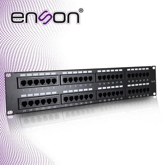 patch panel enson ens-pa48p7 2ur precargado cat6 48 puertos montaje en rack estandar 19