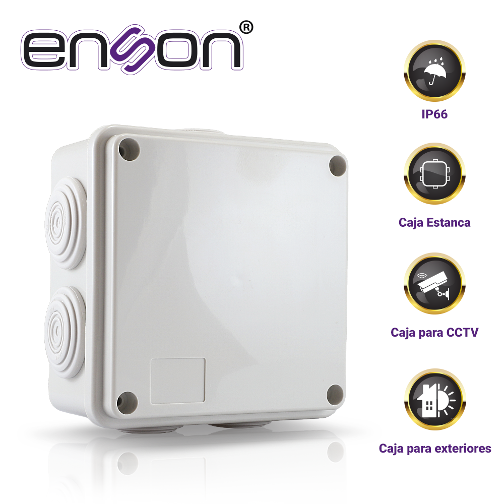 caja de plastico enson ens-pcb1010 100x100x50 mm con sello de goma grado de proteccion ip66 multiples conexiones a tuberia de 1 pulgada