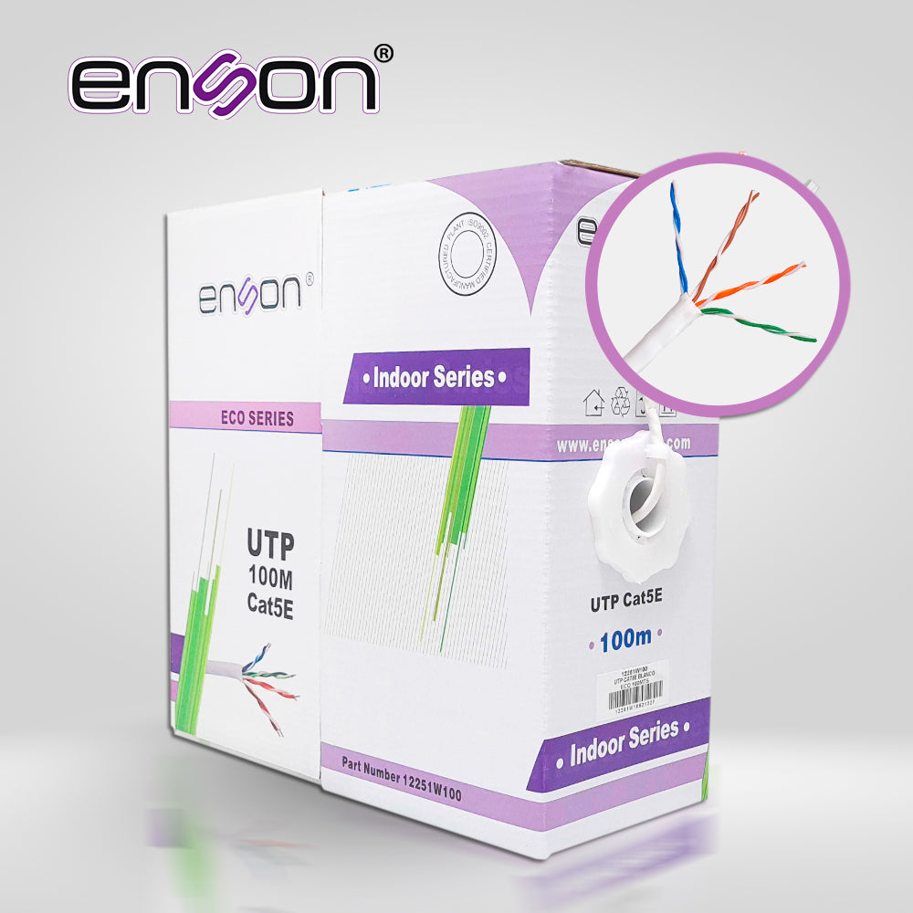 cable utp cat5e enson 12251w100 serie eco cal 24awg cca bobina 100mts pvc color blanco uso interior