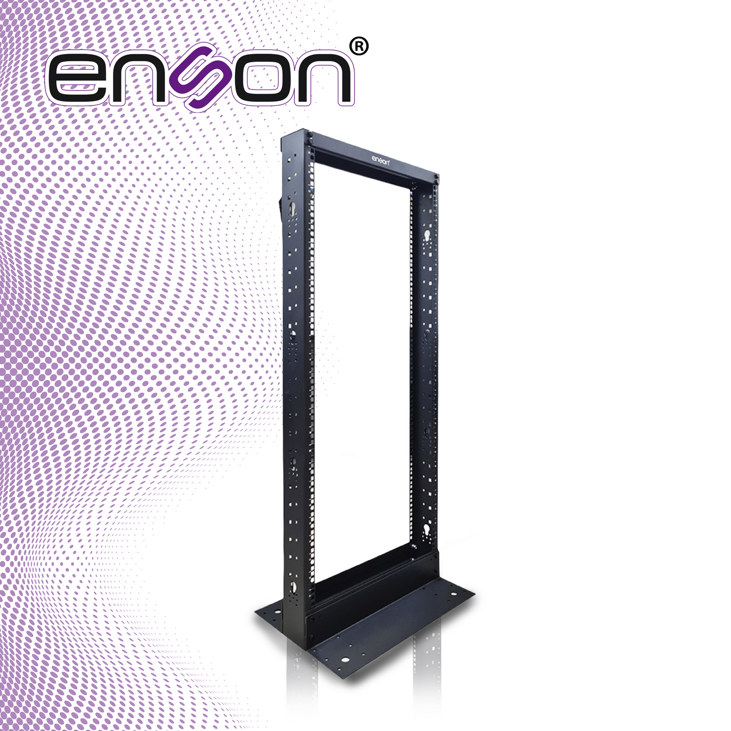 rack vertical enson ens-rack248 de 25ur dos postes empotrable ideal para montaje de equipos de red y cableado estructurado compatible con todos los accesorios de racks y gabinetes enson