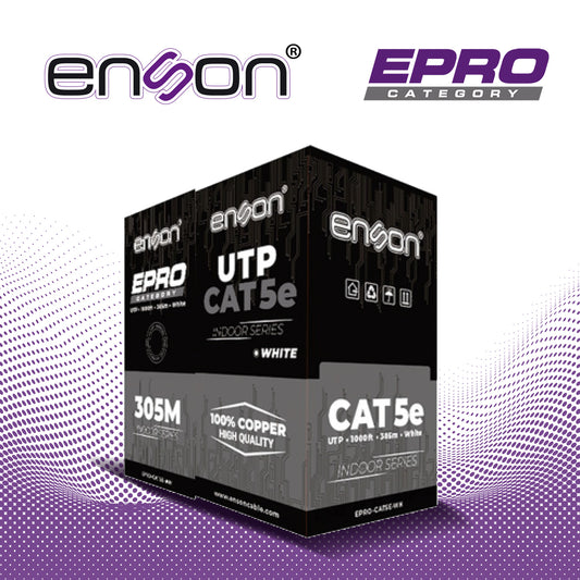 cable utp cat5e blanco enson epro-cat5e-wh / forro pvc cm / 4 pares / calibre 24 awg / 100% cobre / uso interior / bobina 1000 pies / 305 metros / certificacion ul
