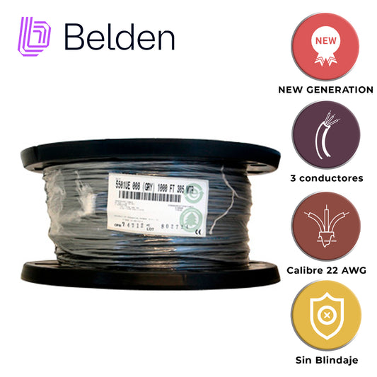 cable de audio comercial y seguridad belden 5501ue 0081000 / interior / gris / 3 conductores / 22 awg / multifilar / forro pvc / cmr / bobina / 1000 pies 305 metros