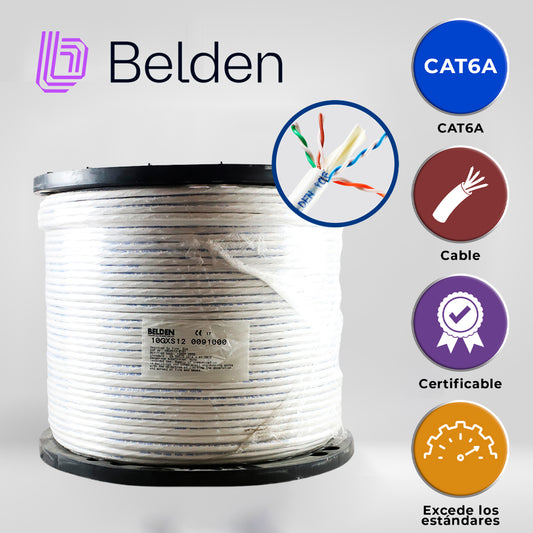 cable utp cat6a belden 10gxs12 0091000 / interior / blanco / 625mhz / 4 pares / 23 awg / forro pvc / cmr / certificable / bobina / 1000 pies 305 metros