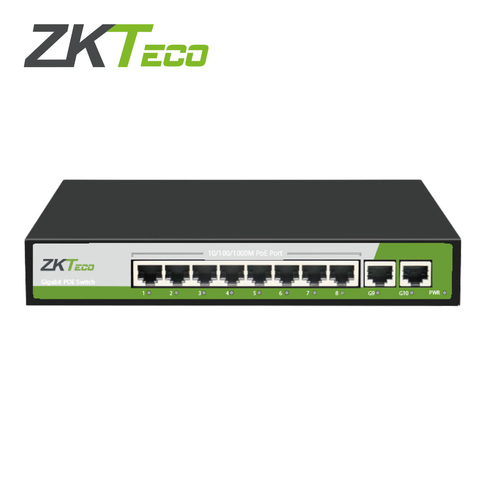 switch zkteco pe082-120-g  8 puertos rj45 10/100/1000 mbps poe af/at + 2 puertos rj45 gigabit no administrable
