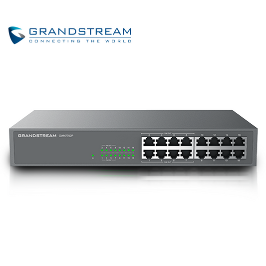 switch no administrable poe+ grandstream gwn7702p / 16 puertos 10/100/1000mbps / 8 puertos poe+ af/at / montaje escritorio/pared / alimentacion 100-240vca/150w / metalico