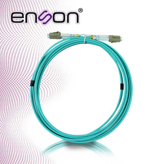 jumper de fibra optica enson ens-jump300mm3 forro pvc color aqua tipo de fibra multimodo om3 50/125 micras conectores lc duplex- lc duplex longitud 3 metros uso interior