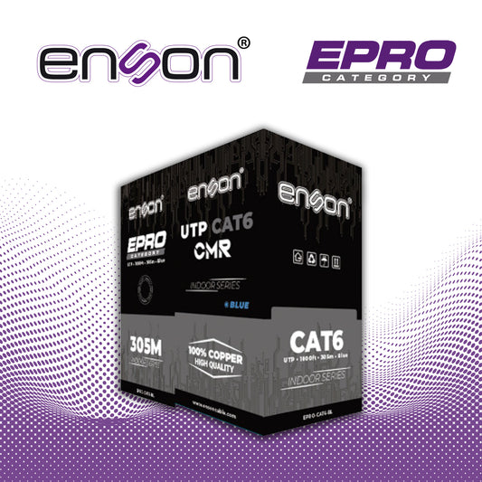 cable utp cat6 azul enson epro-cat6-bl crm / forro pvc / 4 pares / calibre 23 awg / 100% cobre / uso interior / color azul / bobina 1000 pies / 305 metros / certificacion ul