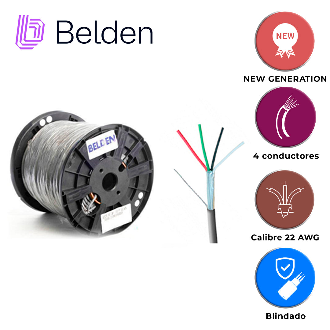 cable de seguridad y sonido belden 5502fe 0081000 / interior / gris / 4 conductores / 22 awg / multifilar / forro pvc / cmr / blindado / bobina / 1000 pies 305 metros