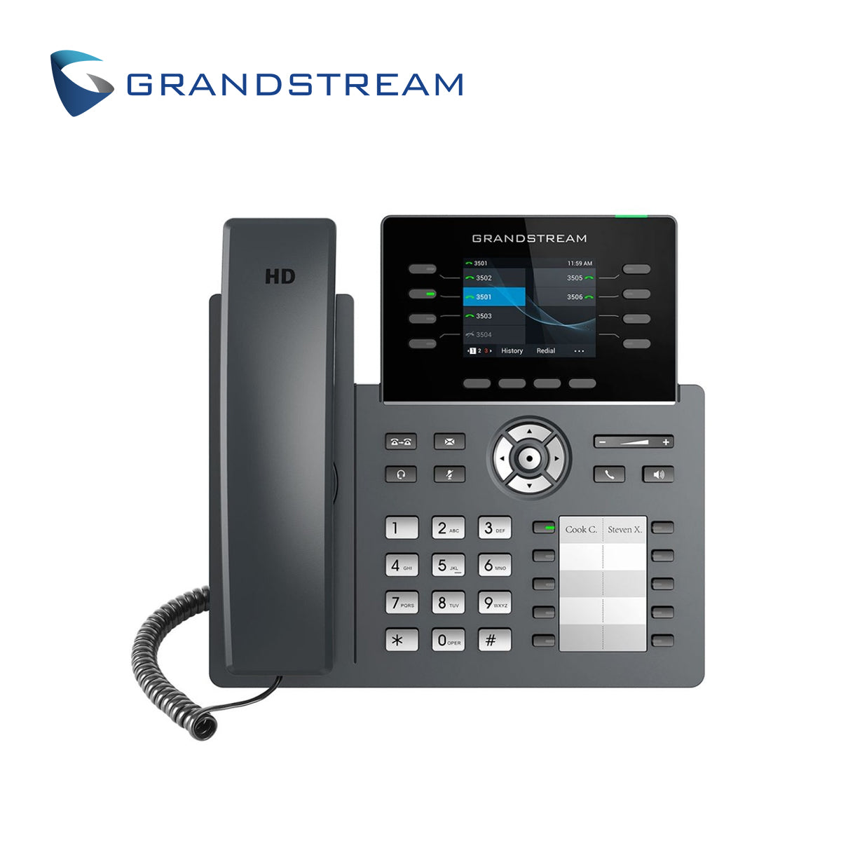 telefono ip grado carrier wifi 6 grandstream grp2634 / 12 cuentas sip / 8 lineas / 8 teclas de lineas / 10 teclas extensiones / pantalla color lcd tft / 2 puertos 10/100/1000mbps / wifi 802.11ac/ax / alimentacion poe af / 12vcd/1a