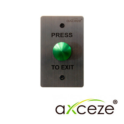boton liberador axceze ax-b60 boton tipo push con forma de hongo en color verde fabricado en acero inoxidable  medidas 115 x 70 x 25 mm conexion a 2 hilos cuenta con el estado n.o.