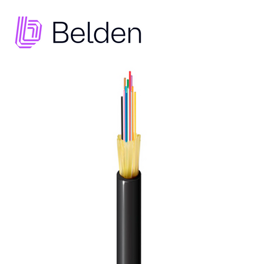 fibra optica belden fd4d012r9 / interior/exterior / negro / om4 / 12 hilos / forro pvc / ofnr / bobina / 1640 pies 500 metros