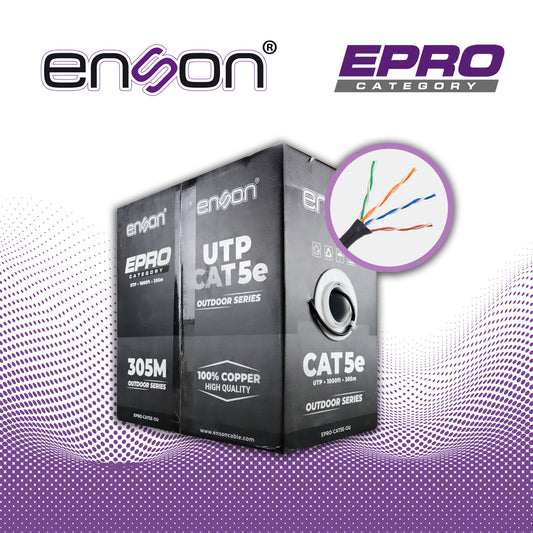 cable utp cat5e enson epro-cat5e-ou forro pe 4 pares calibre 24 awg 100% cobre uso exterior bobina 1000 pies 305 metros