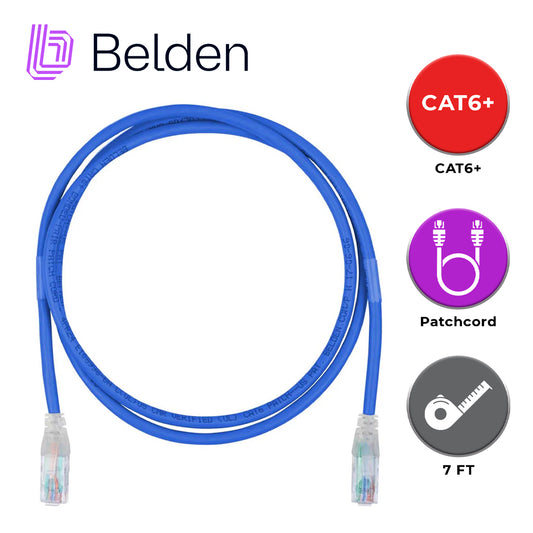 patch cord utp cat6+ belden c601106007 / interior / azul / 4 pares / 24 awg / forro pvc / cmr / 7 pies 2.1 metros