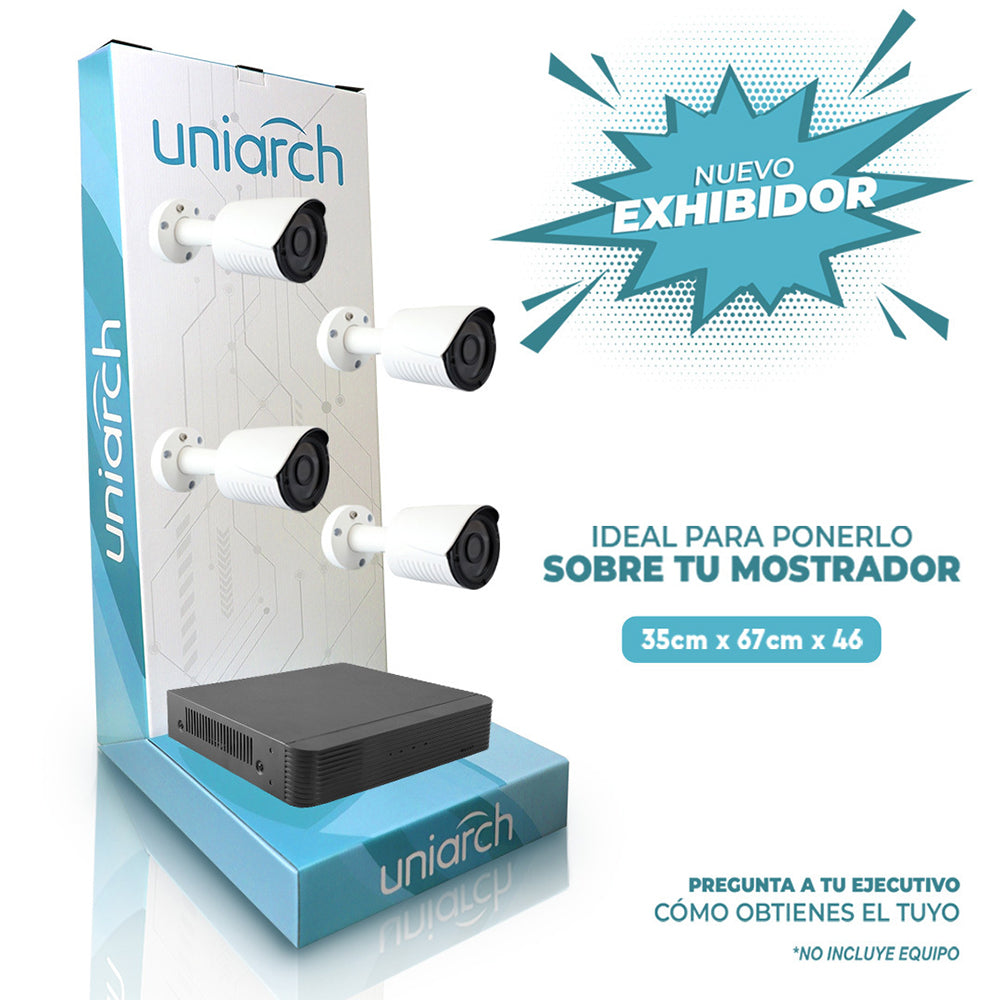 exhibidor uniarch 35 cm ancho 67 cm alto y 46 de profundidad. material carton